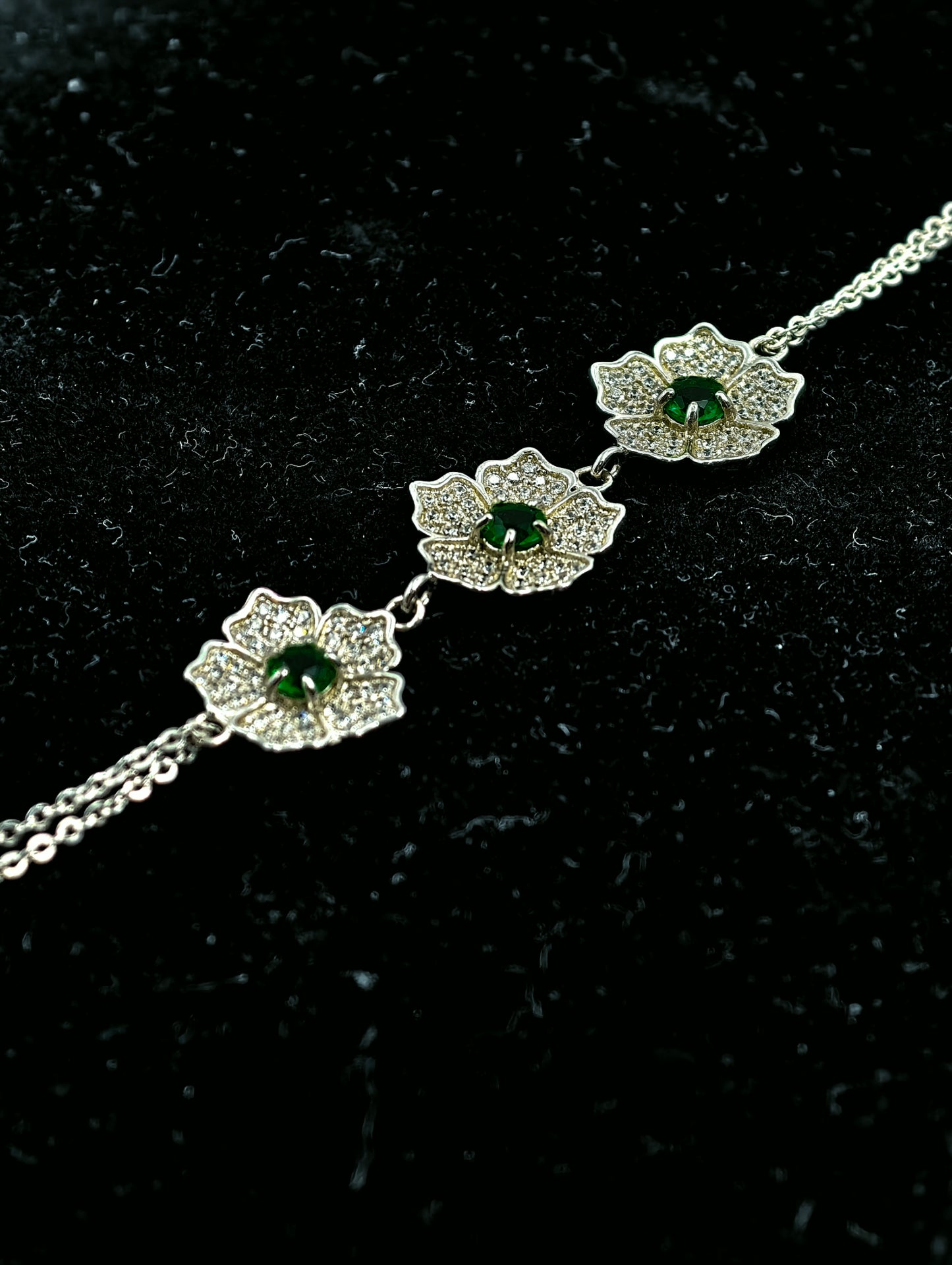 Flower Natural Diopside Bracelet, S925 Sterling Silver, Fashion Green Gemstone, Elegant Floral Gemstone Jewelry