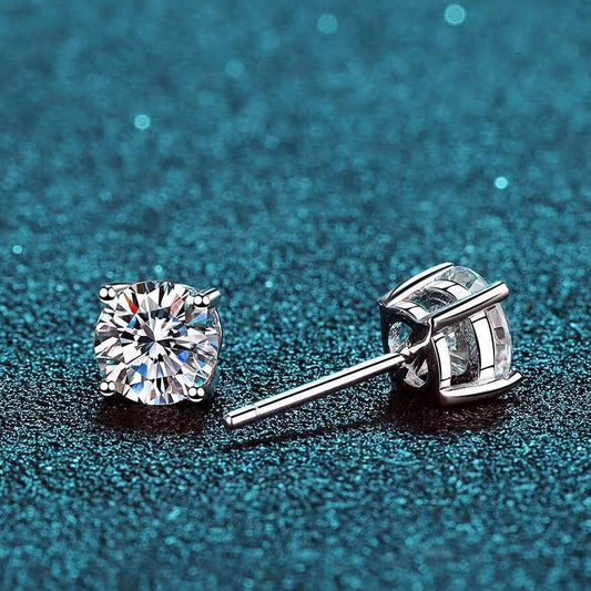 Four-Prong Stud Earrings, S925 Sterling Silver, Synthetic Moissanite – Radiant Everyday Elegance with Diamond-Like Sparkle