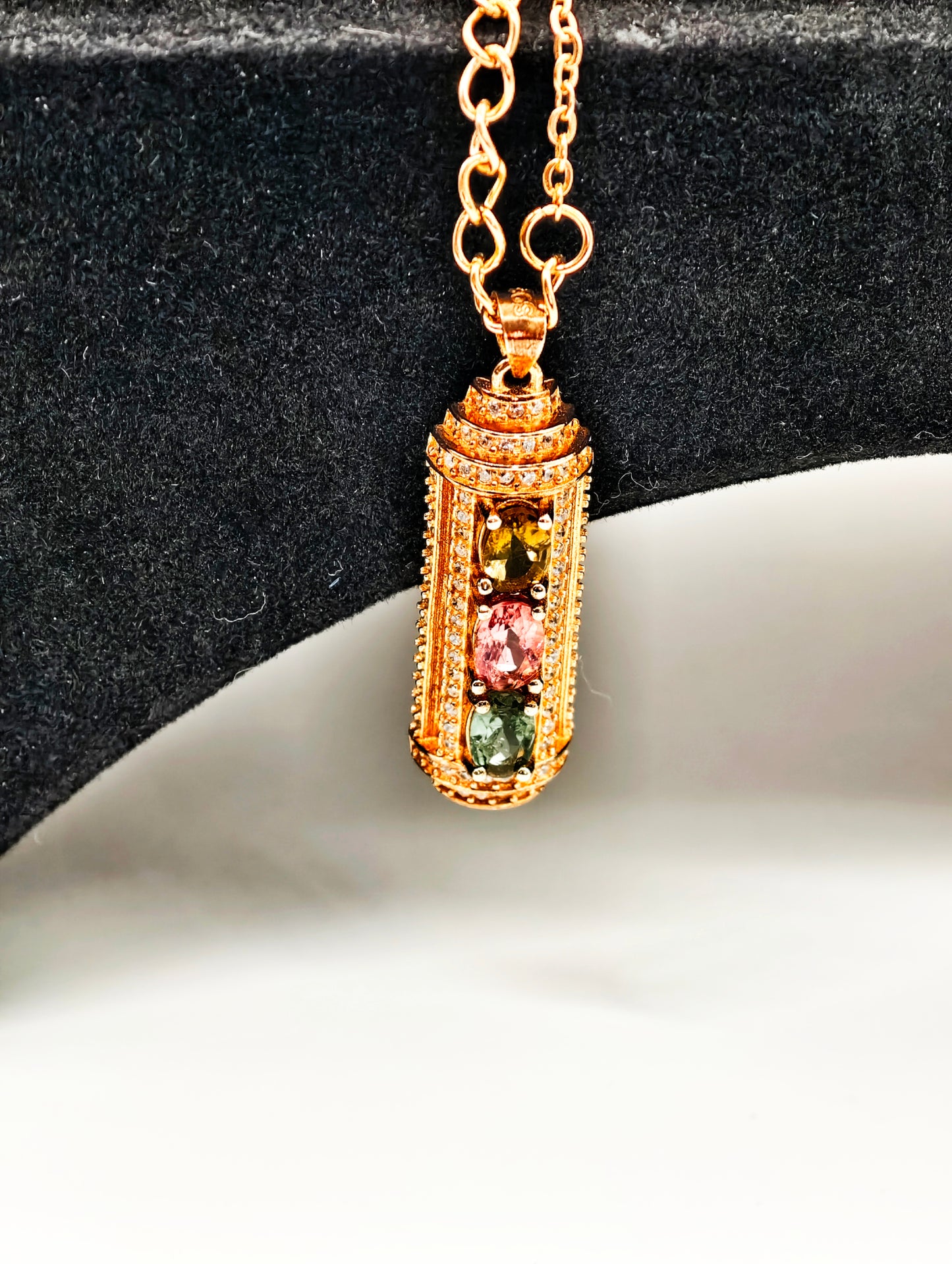 Column Natural Multicolor Tourmaline Pendant Necklace - S925 Sterling Silver, Hollow Cylinder Design with Sparkling, Unique Gemstone Jewelry for Women