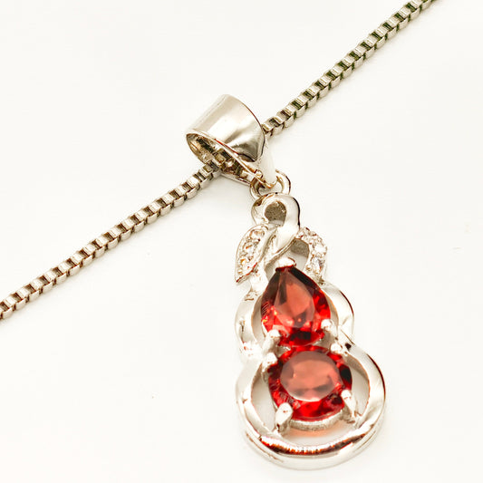 Gourd Natural Garnet Pendant Necklace, S925 Sterling Silver, Perfect Gift and Fashionable Accessory for Girl