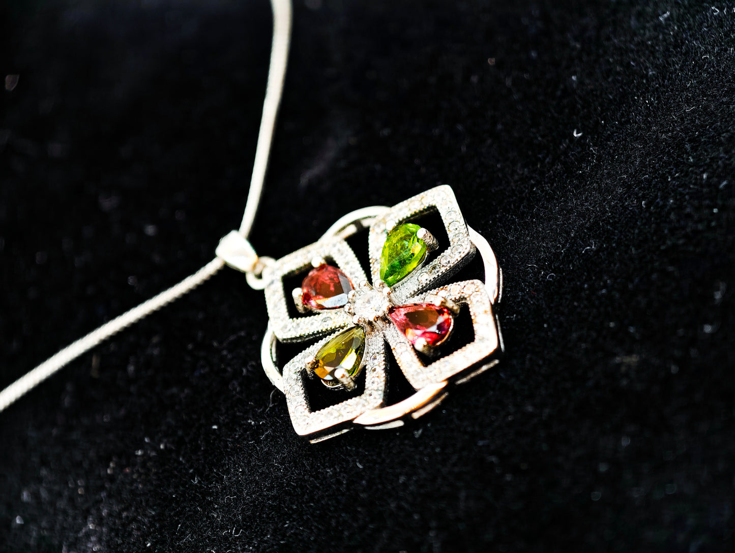 Tourmaline Multicolored Natural Gemstone Pandent Necklace, S925 Sterling Silver, Perfect Gift & Fashion Elegant Accessory