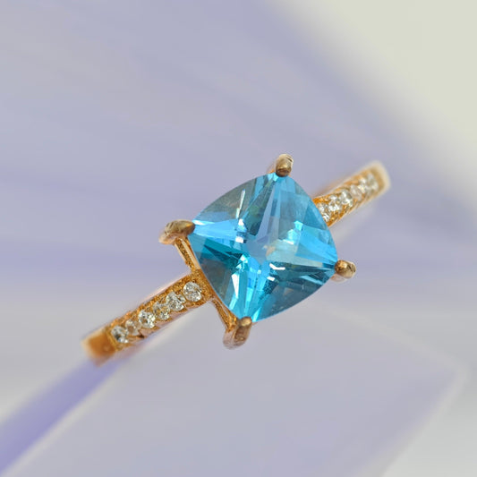 Natural Blue Topaz Ring, S925 Sterling Silver – Elegant Gemstone Jewelry Everyday