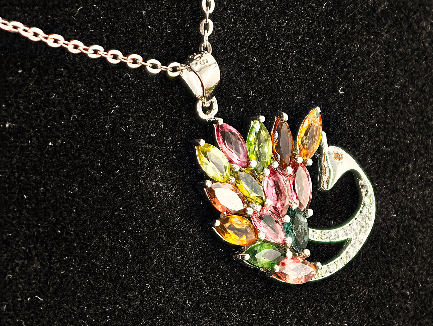 Peacock Tourmaline Multicolored Gemstone Pendant Necklace, S925 Sterling Silver, Premium Natural Gemstone, Elegant Gemstone Jewelry