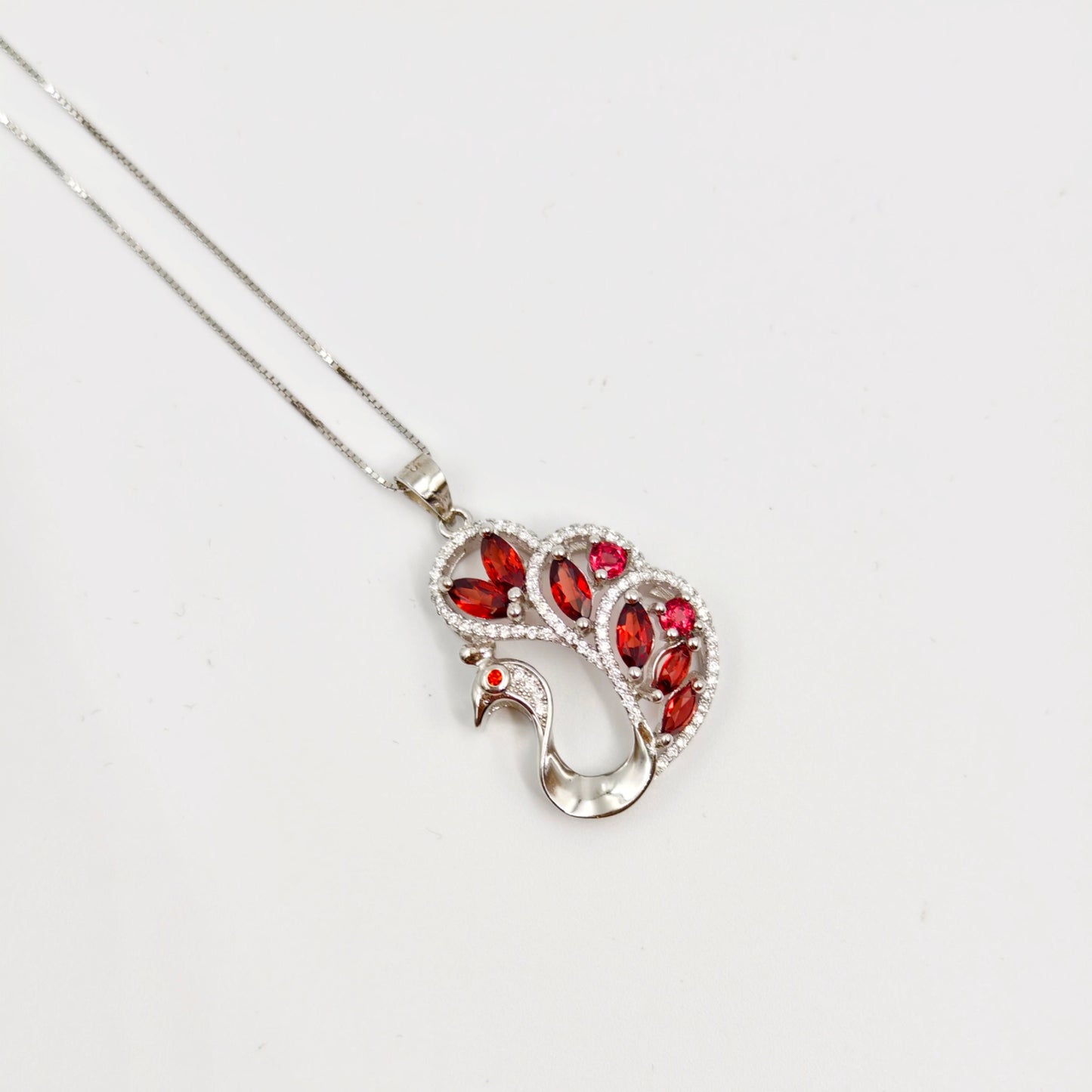 Peacock Natural Garnet Pendant Necklace, S925 Sterling Silver, Red Gemstone, Perfect Gift & Fashion Accessory for Girls