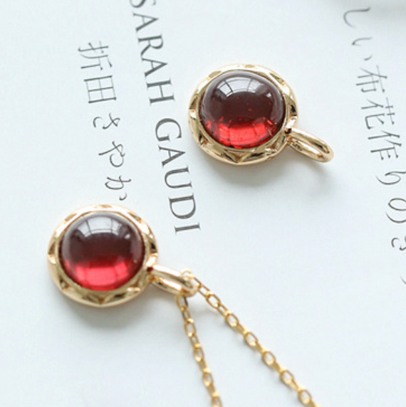 Small Round Natural Garnet Necklace S925 Silver with Gold Plating - Women's January Birthstone Jewelry