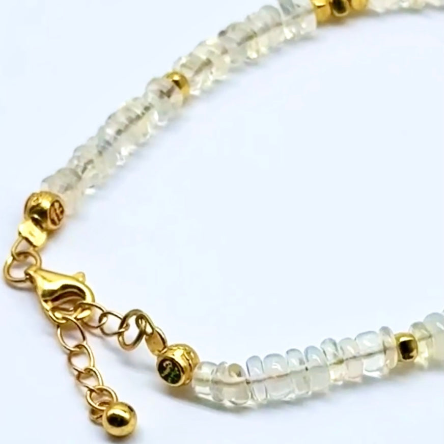 Opal and White Pearl Bracelet - Gold-Plated S925 Sterling Silver, Unique Semiprecious Stones with Chinese Cloud Charm