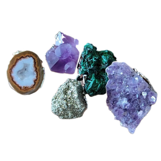 Unique Raw Crystal Gemstone Chunk Necklaces - Amethyst, Agate, Pyrite, Malachite - Natural and One-of-a-Kind