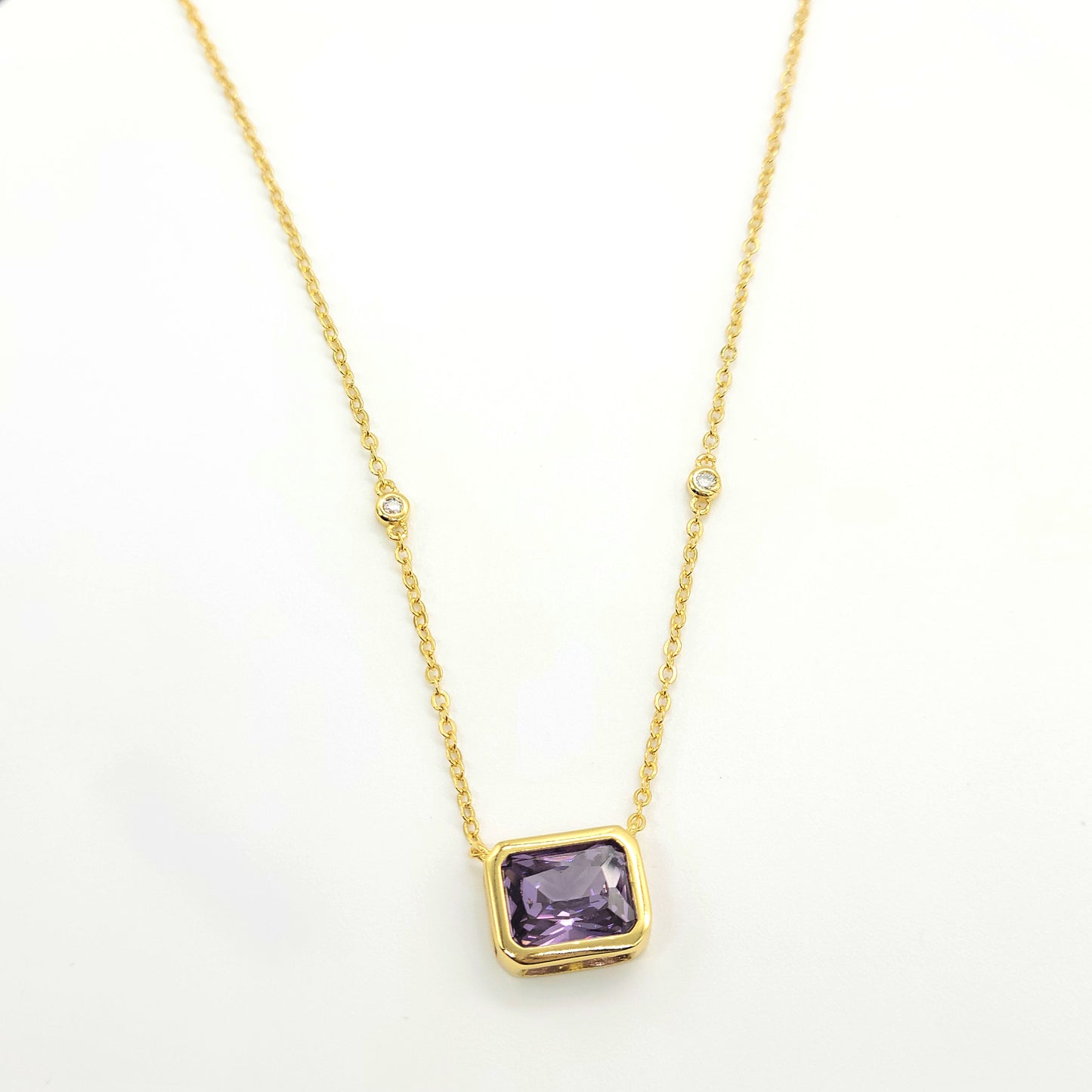 Natural Amethyst Gold Necklace S925 Silver with Gold Plating - February Birthstone