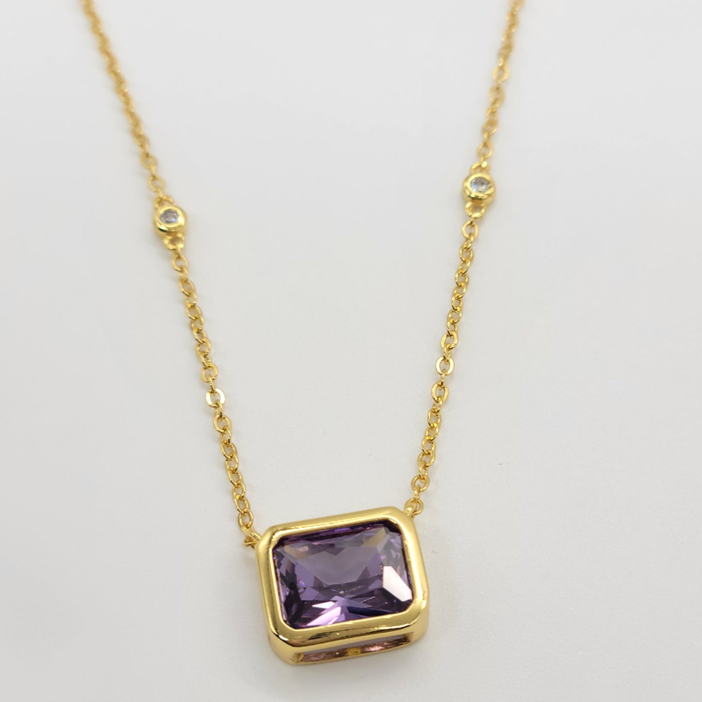 Natural Amethyst Gold Necklace S925 Silver with Gold Plating - February Birthstone