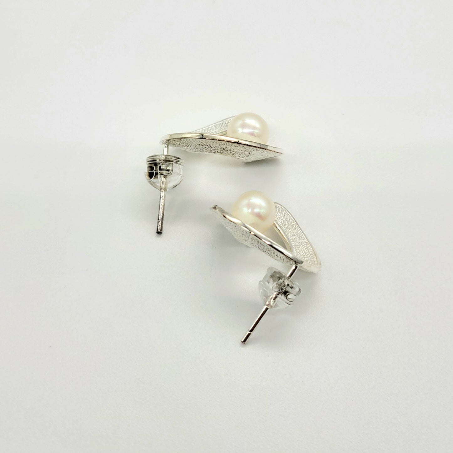 Sheep's Horn Earrings, S925 Sterling Silver with White Pearl, Minimalist Design