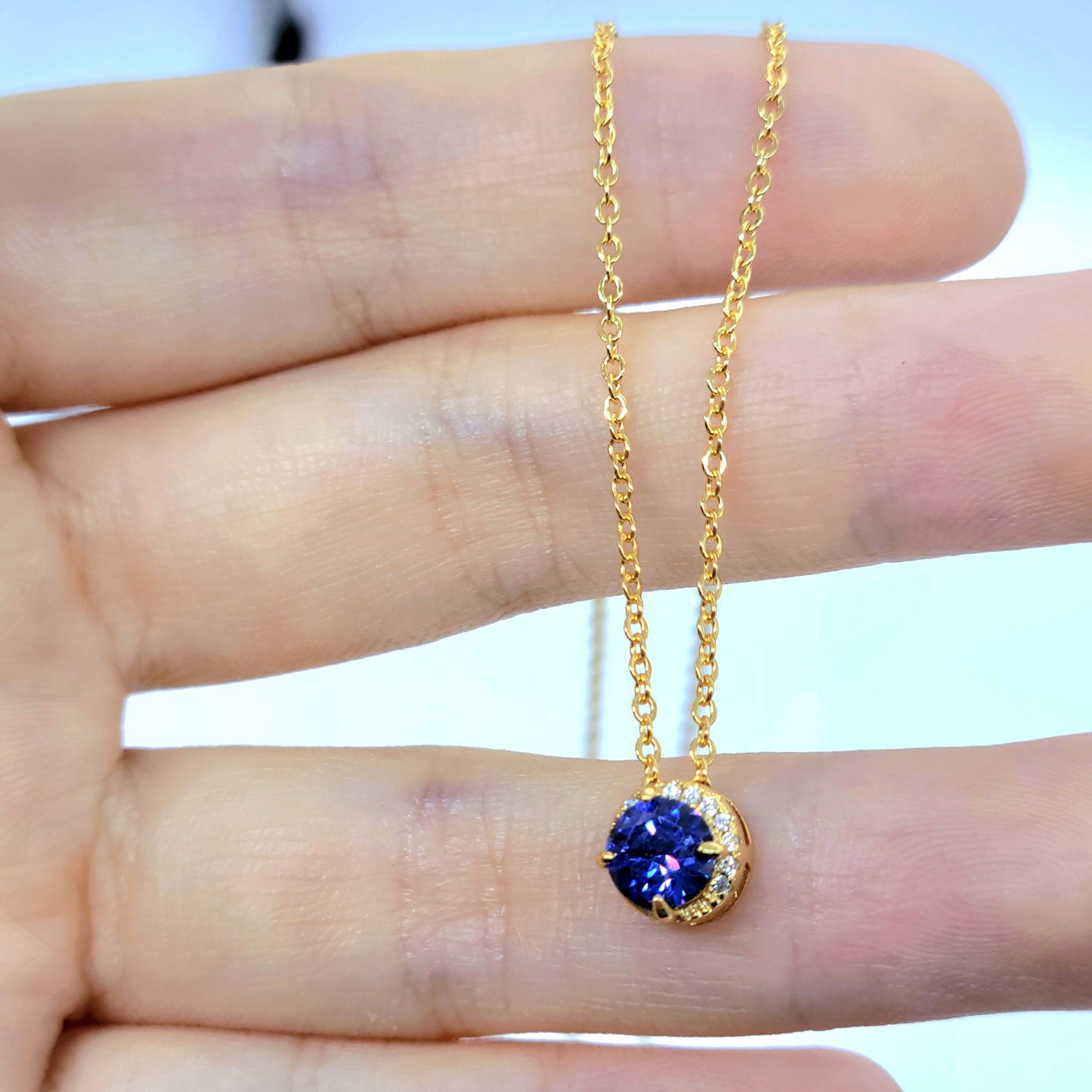 Natural Tanzanite Necklace S925 Sterling Silver with Gold Plating - Purple Blue Gemstone Women's Collarbone Chain, December Birthstone