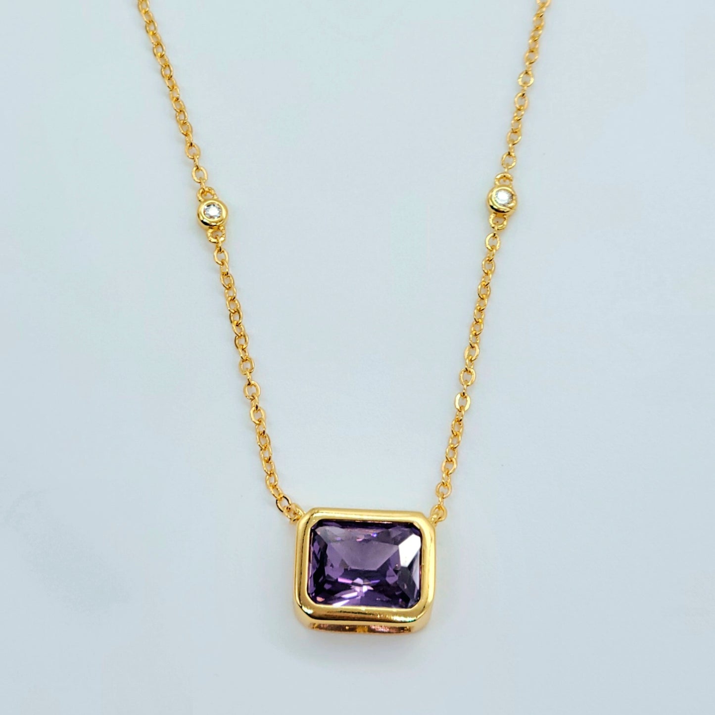 Natural Amethyst Gold Necklace S925 Silver with Gold Plating - February Birthstone