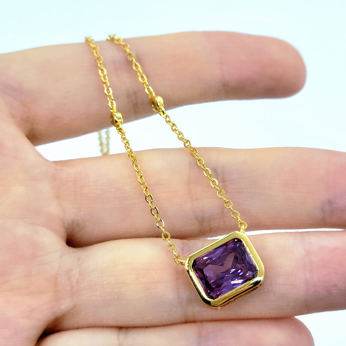 Natural Amethyst Gold Necklace S925 Silver with Gold Plating - February Birthstone