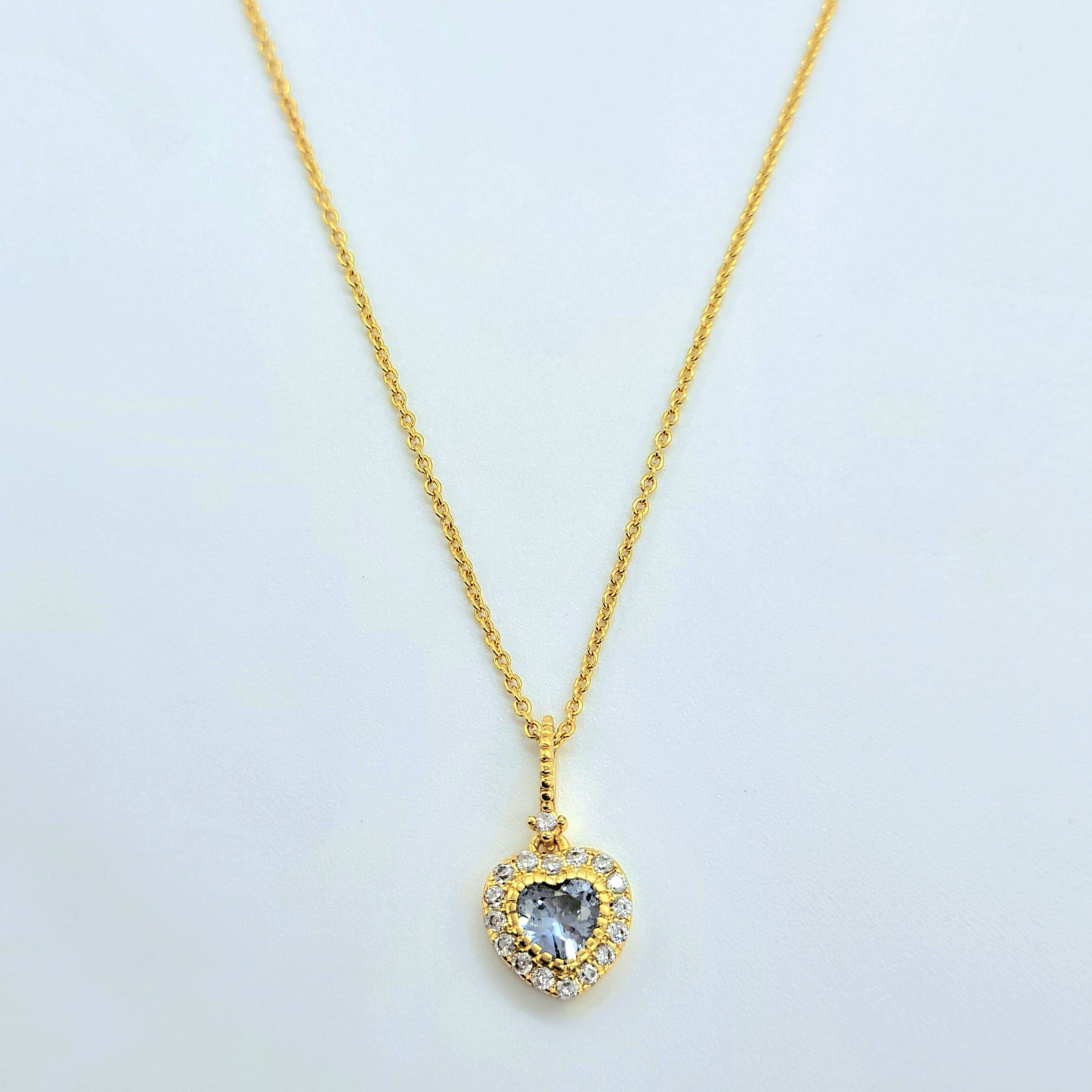 Natural Aquamarine Heart Pendant Necklace S925 Sterling Silver with Gold Plating - Summer Women's Collarbone Chain Jewelry