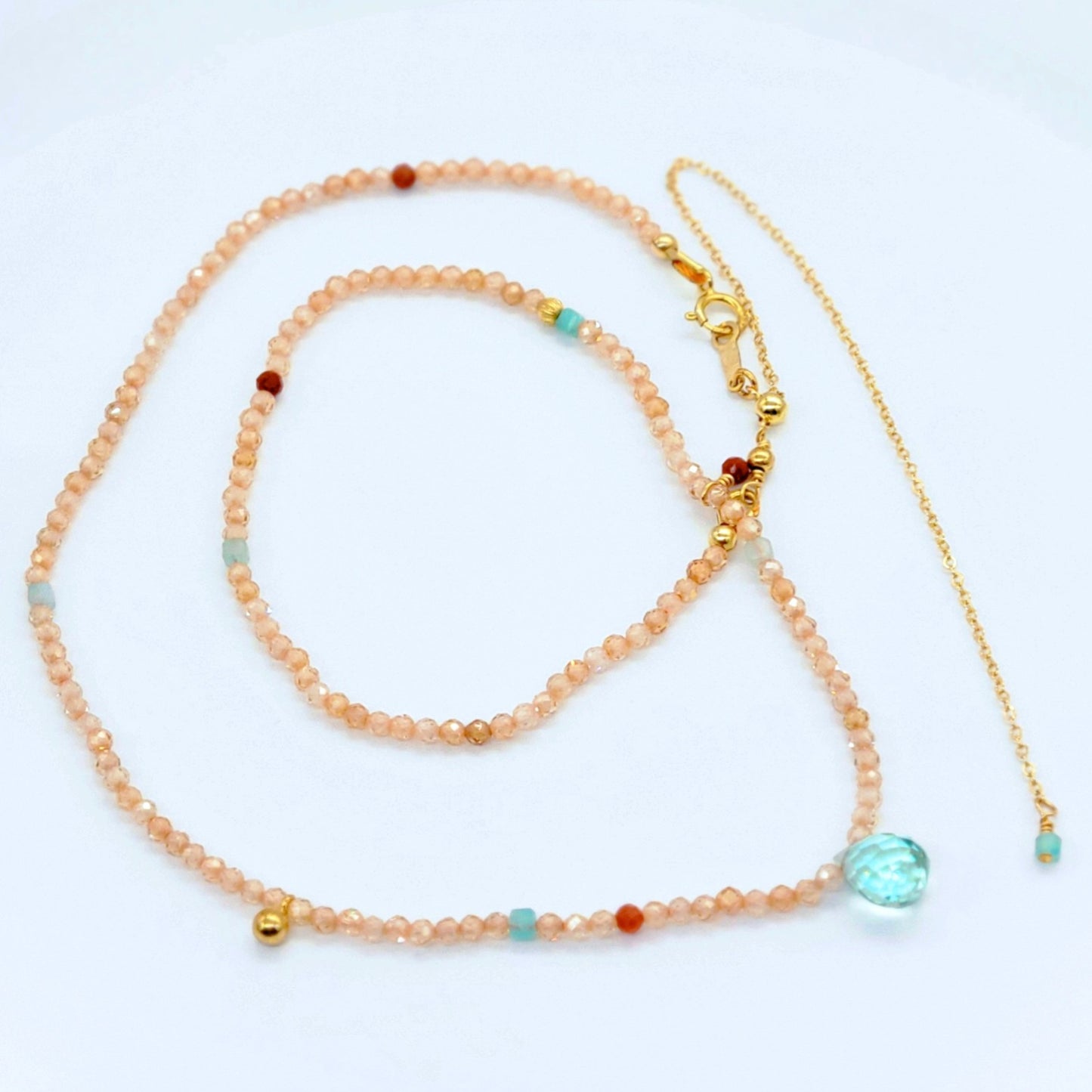 Beaded Necklace & Bracelet Multi-Purpose Jewelry, Zircon, Quartz, Natural Stones, 14K Gold-Plated Sterling Silver (S925), Versatile Jewelry Design