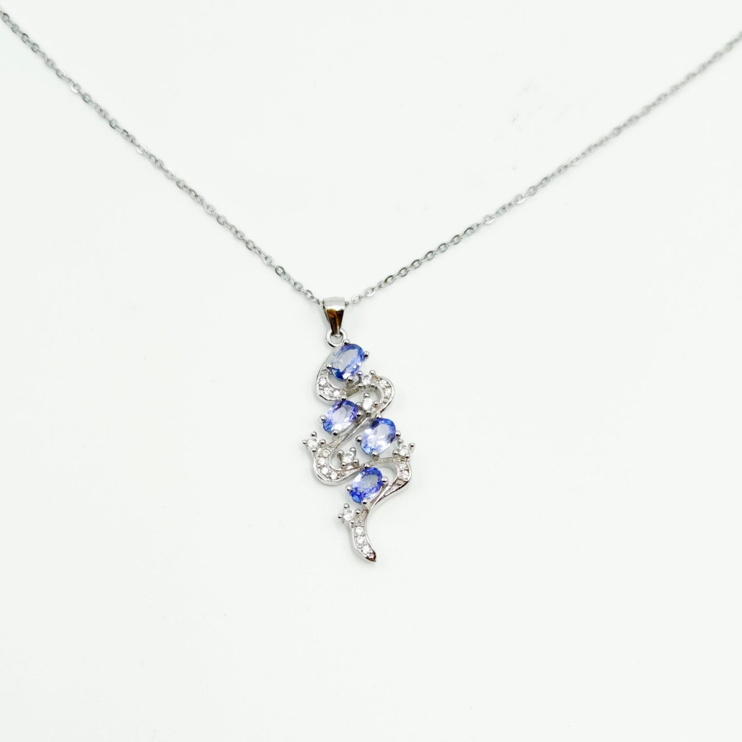 Water Wave Natural Tanzanite Pendant Necklace - S925 Sterling Silver, Premium Natural Blue Gemstone Jewelry, Elegant Gift for Women