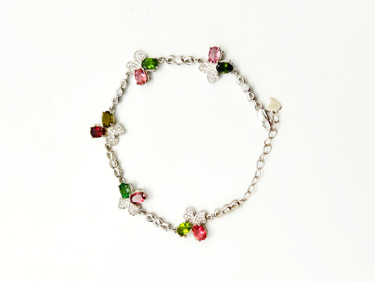 Butterfly Colorful Tourmaline Bracelet - S925 Sterling Silver, Premium Natural Gemstone, Dainty Jewelry for Women, Birthstone Bracelet, Gift for Her