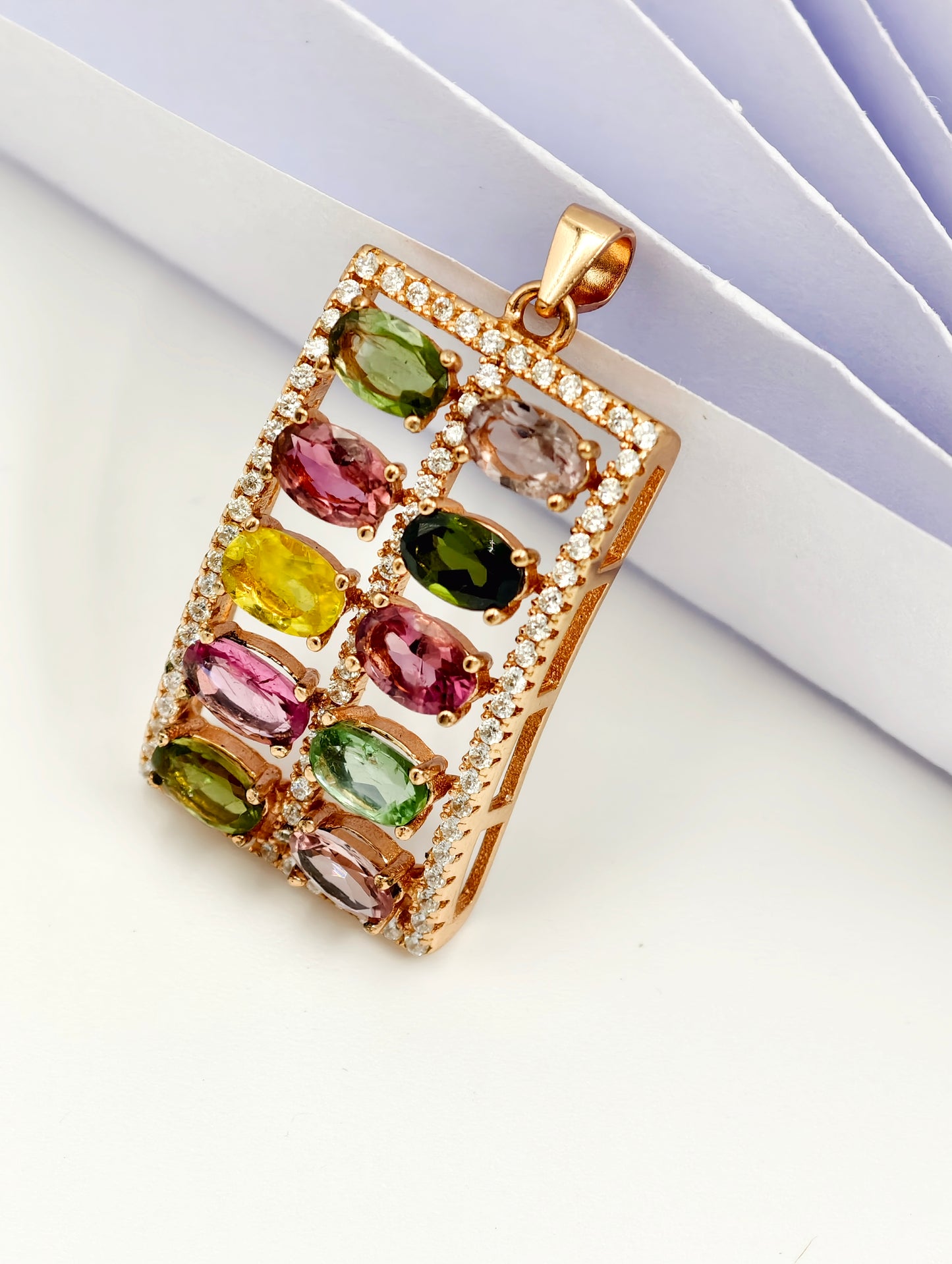 Tourmaline Multicolored Gemstone Necklace Pendant, S925 Sterling Silver, Premium Natural Gemstone – Luxury Fine Jewelry