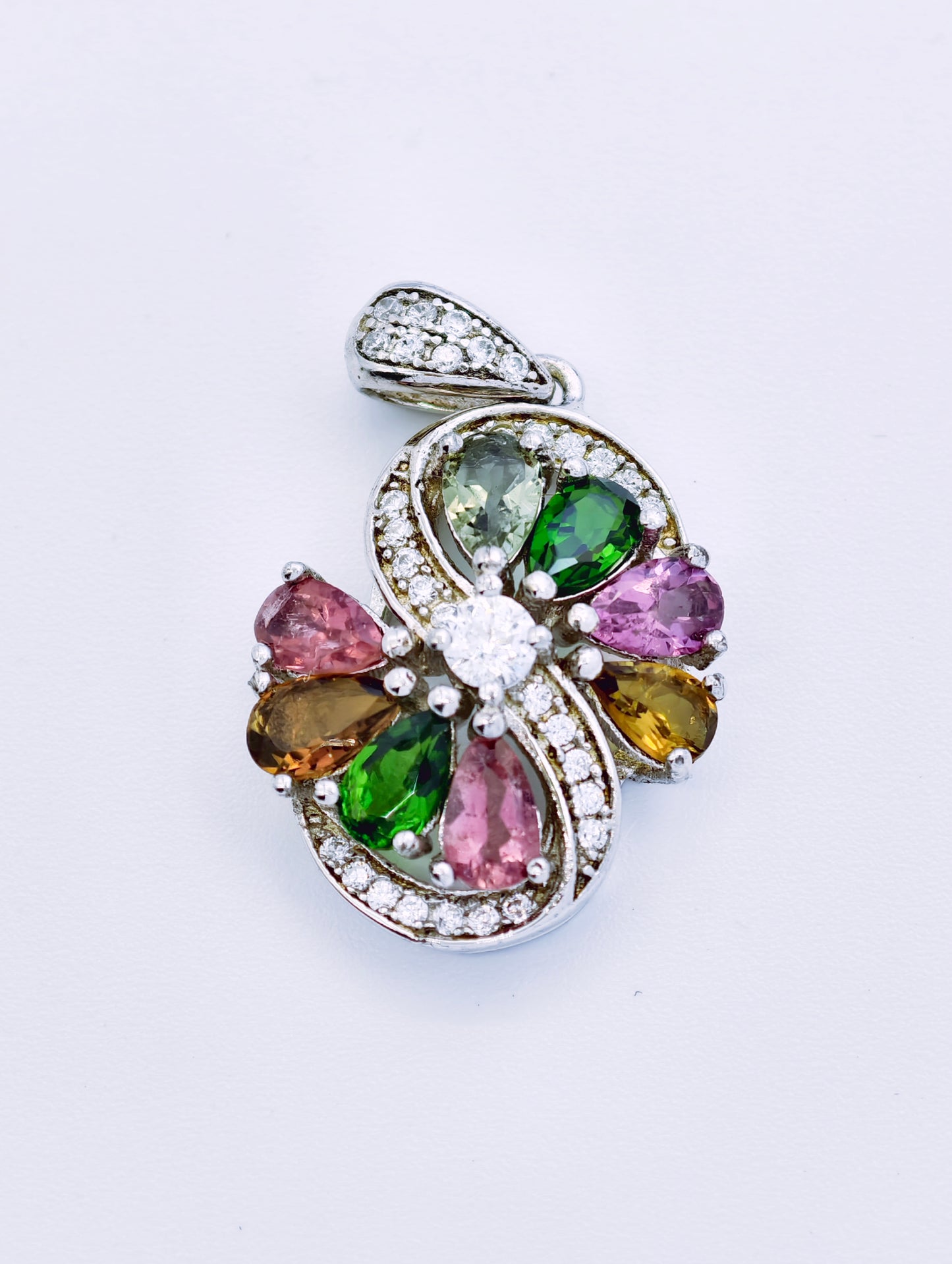 Tourmaline Multicolored Gemstone Necklace Pendant, S925 Sterling Silver, Premium Natural Gemstone – Luxury Fine Jewelry