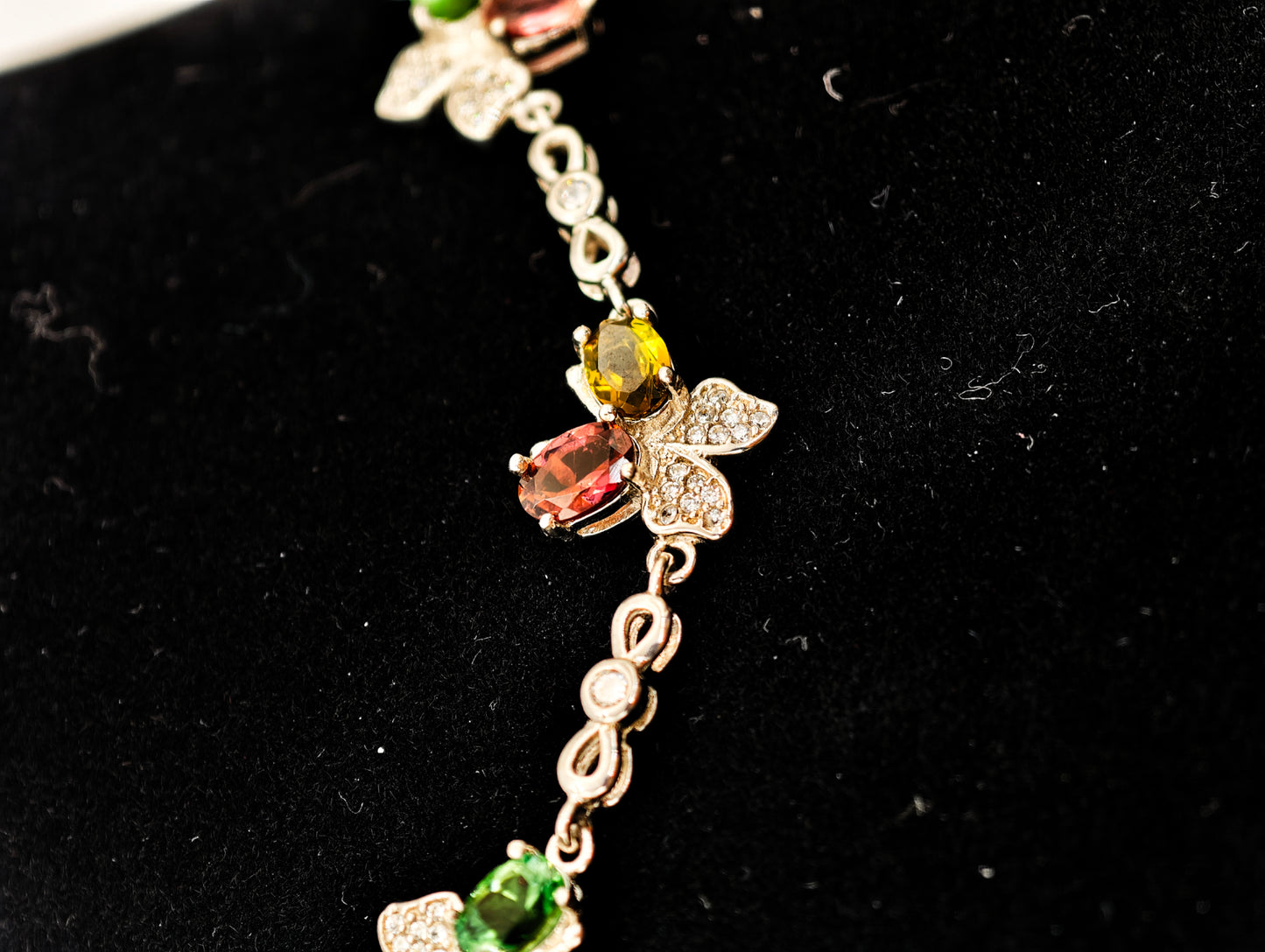 Butterfly Colorful Tourmaline Bracelet - S925 Sterling Silver, Premium Natural Gemstone, Dainty Jewelry for Women, Birthstone Bracelet, Gift for Her