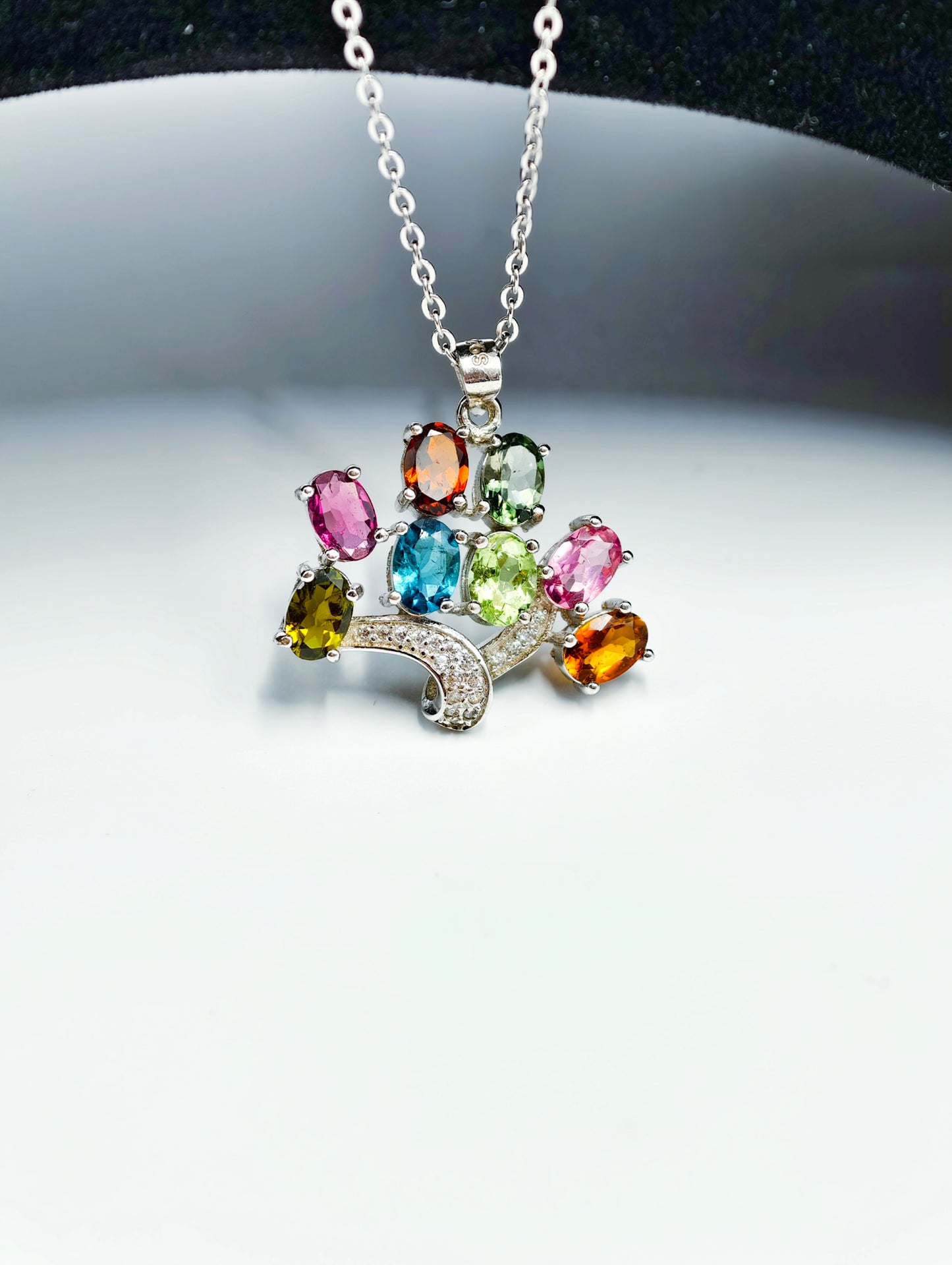 Tree-Design Tourmaline Pendant Necklace - S925 Sterling Silver, Premium Natural Colorful Gemstone Jewelry, Unique Gift for Nature Lovers