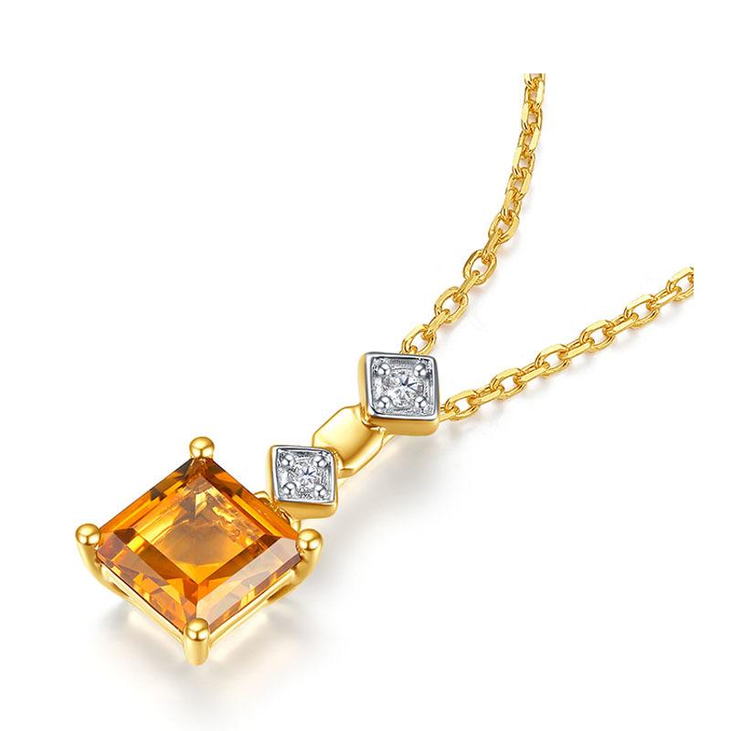 Brazilian Natural Citrine Necklace S925 Silver with 18K Gold Plating - Unique Design Pendant, Yellow Crystal November Birthstone