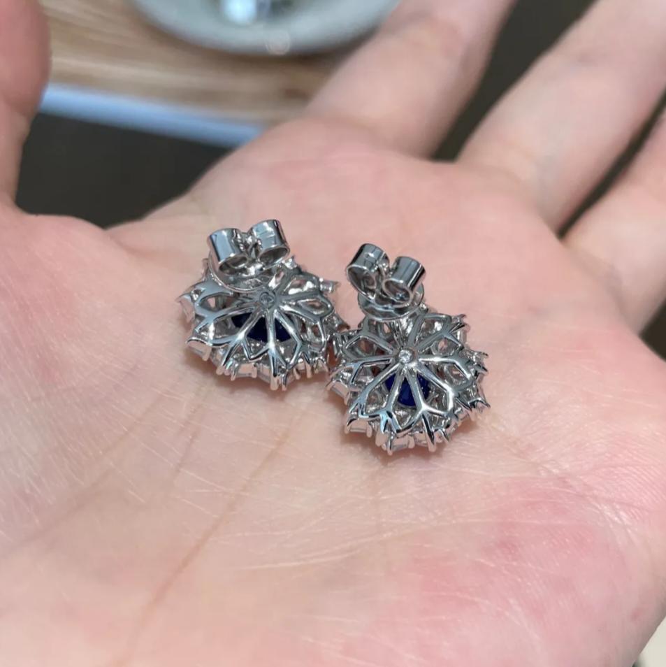 Royal Blue Princess Diana Style Vintage Earrings, S925, 2.5ct/2ct Simulated Sapphire, Surrounded by White Simulated Diamonds