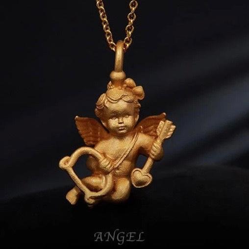 Cupid Angel Pendant Necklaces, Gold-Plated Copper - Detailed Cherub Design, Elegant and Romantic Jewelry