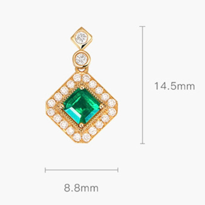 Square Emerald Green Gemstone Pendant Necklace S925 Silver with 18K Gold Plating - Unique Collarbone Chain, May Birthstone Jewelry