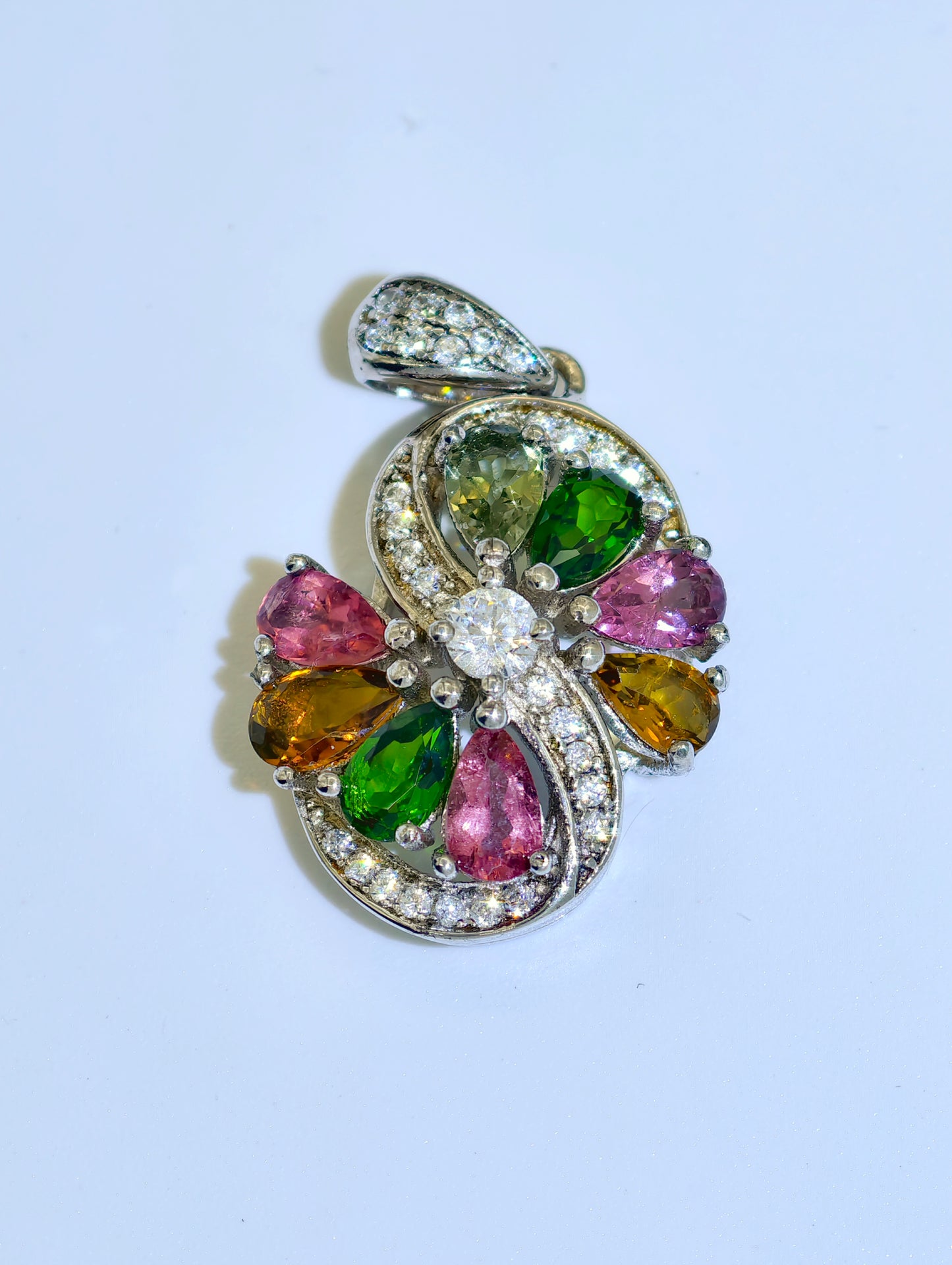 Tourmaline Multicolored Gemstone Necklace Pendant, S925 Sterling Silver, Premium Natural Gemstone – Luxury Fine Jewelry