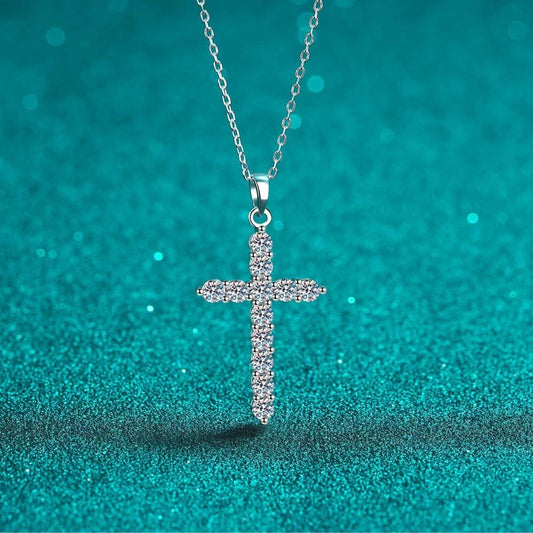 Cross Necklace, S925 Sterling Silver, Elegant D Color Synthetic Moissanite – Radiant Faith-Inspired Jewelry for Special Occasions