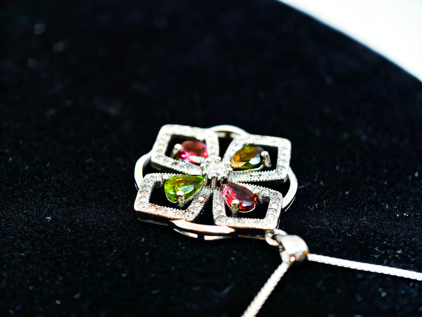 Tourmaline Multicolored Natural Gemstone Pandent Necklace, S925 Sterling Silver, Perfect Gift & Fashion Elegant Accessory