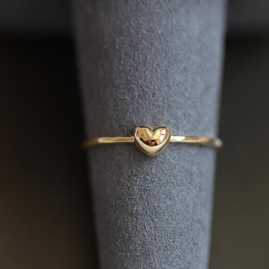 Heart Thin Ring S925 Sterling Silver with 14K Gold Plating - Minimalist Versatile Cute Design