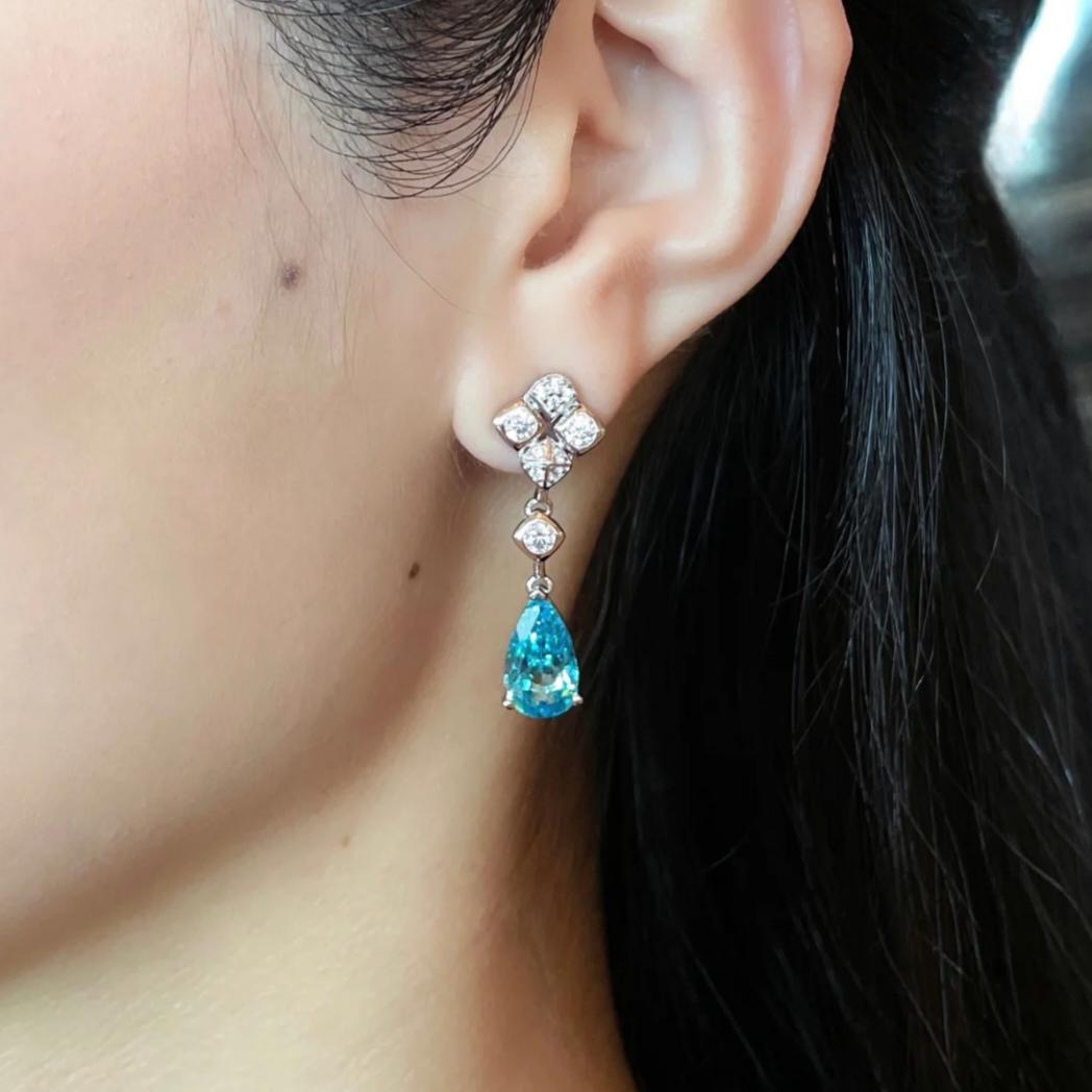 Stunning Aquamarine Chinese Knot Earrings and Necklace Set in S925 Sterling Silver - Elegant Perfect Gift