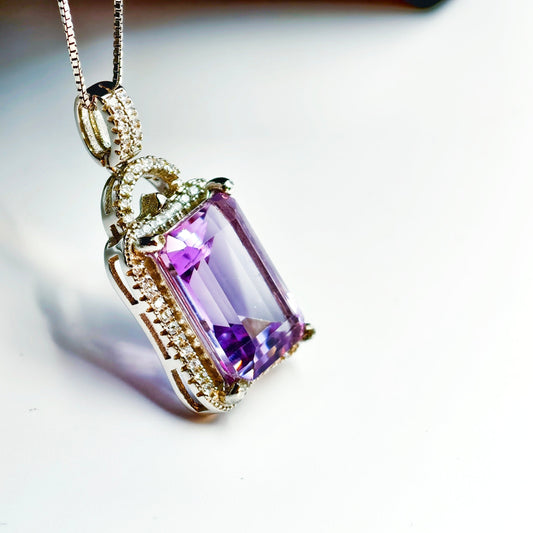 Natural Amethyst Pandent Necklace, S925 Sterling Silver – Elegant Purple Crystal Jewelry February Birthstone