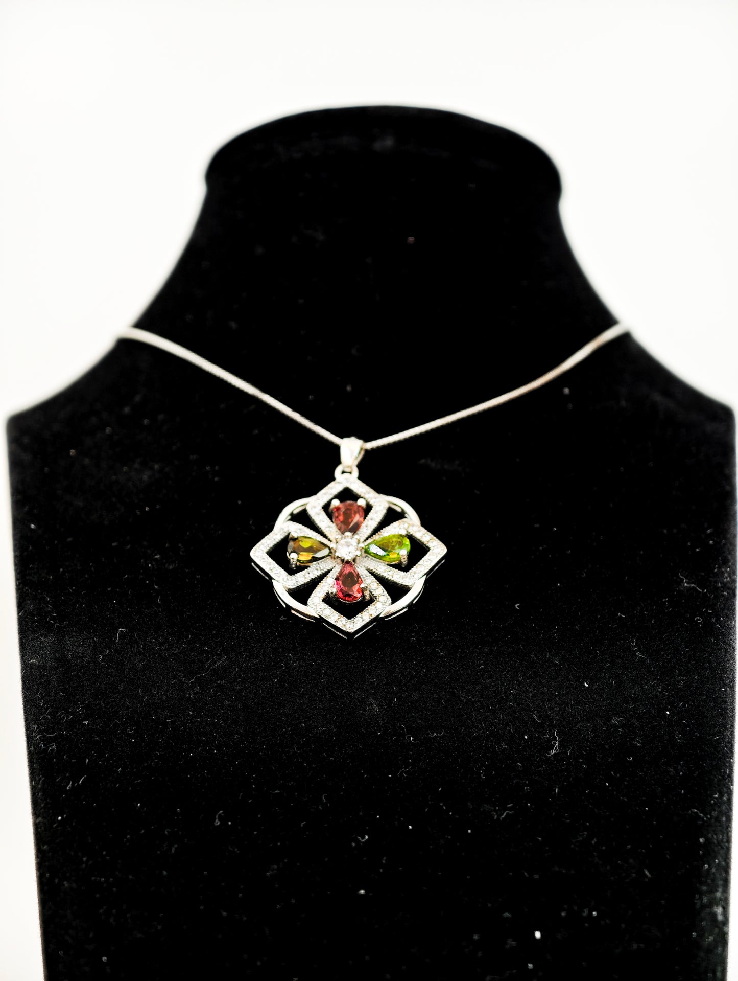 Tourmaline Multicolored Natural Gemstone Pandent Necklace, S925 Sterling Silver, Perfect Gift & Fashion Elegant Accessory