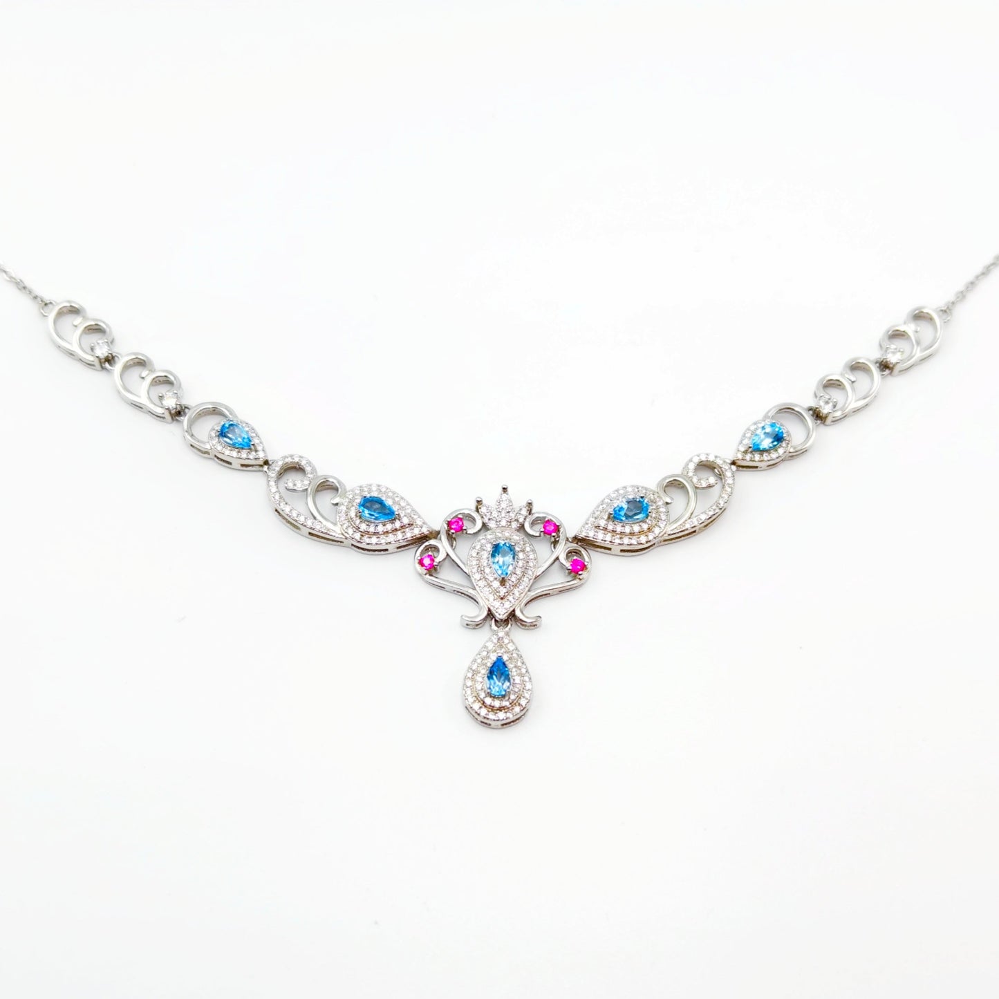 Blue Topaz Necklace, S925 Sterling Silver, Premium Natural Gemstone - Elegant Jewelry, Luxury Accessary