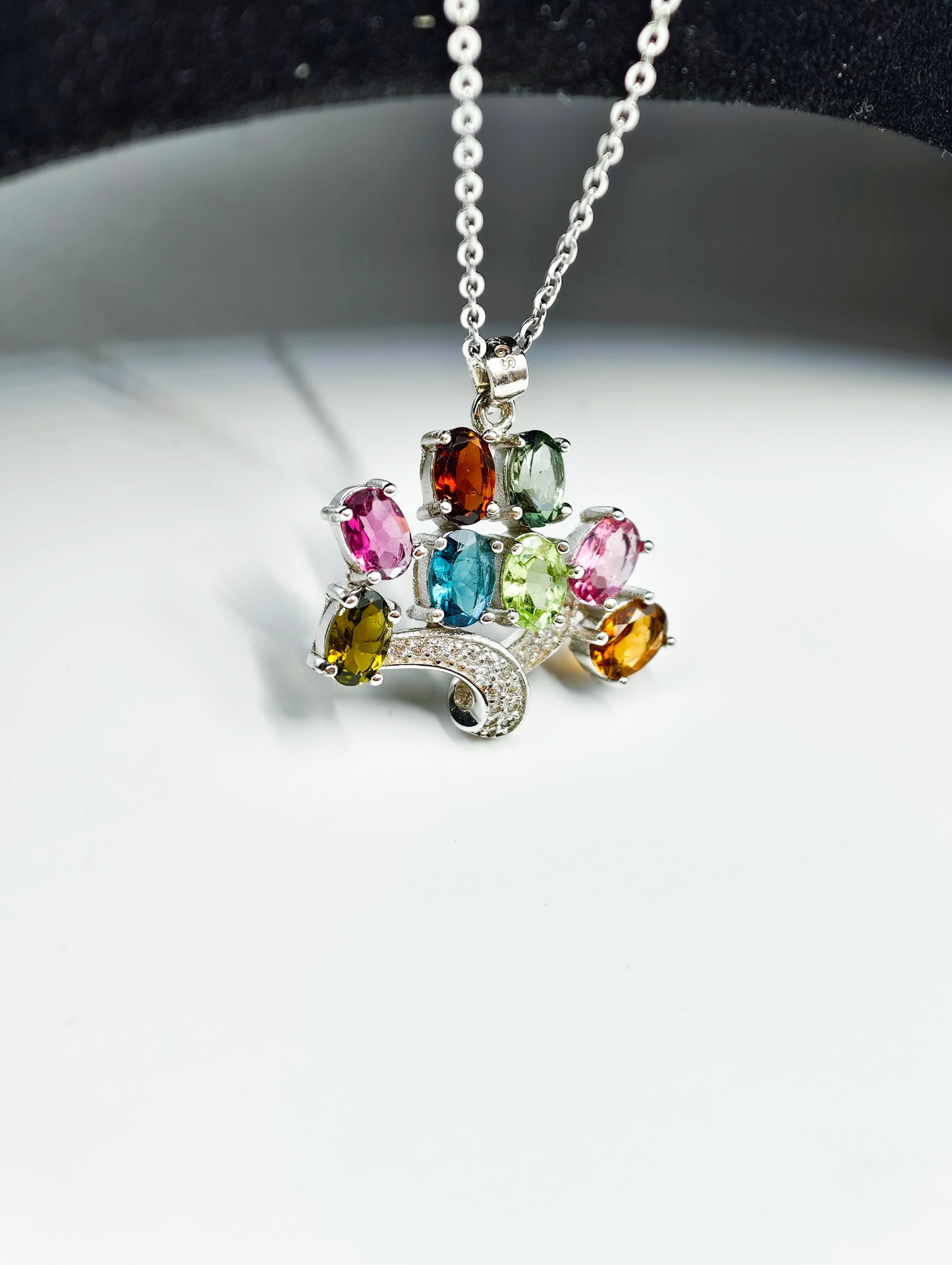 Tree-Design Tourmaline Pendant Necklace - S925 Sterling Silver, Premium Natural Colorful Gemstone Jewelry, Unique Gift for Nature Lovers