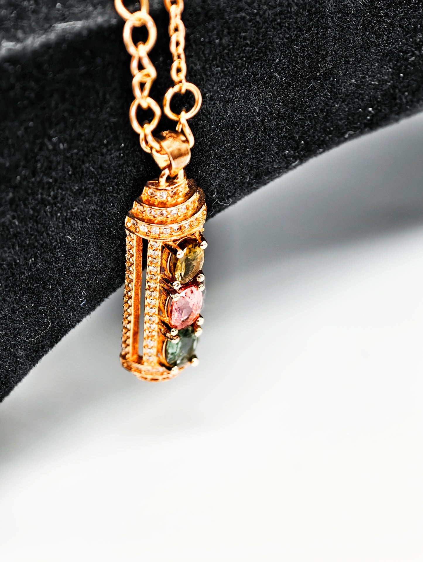 Column Natural Multicolor Tourmaline Pendant Necklace - S925 Sterling Silver, Hollow Cylinder Design with Sparkling, Unique Gemstone Jewelry for Women