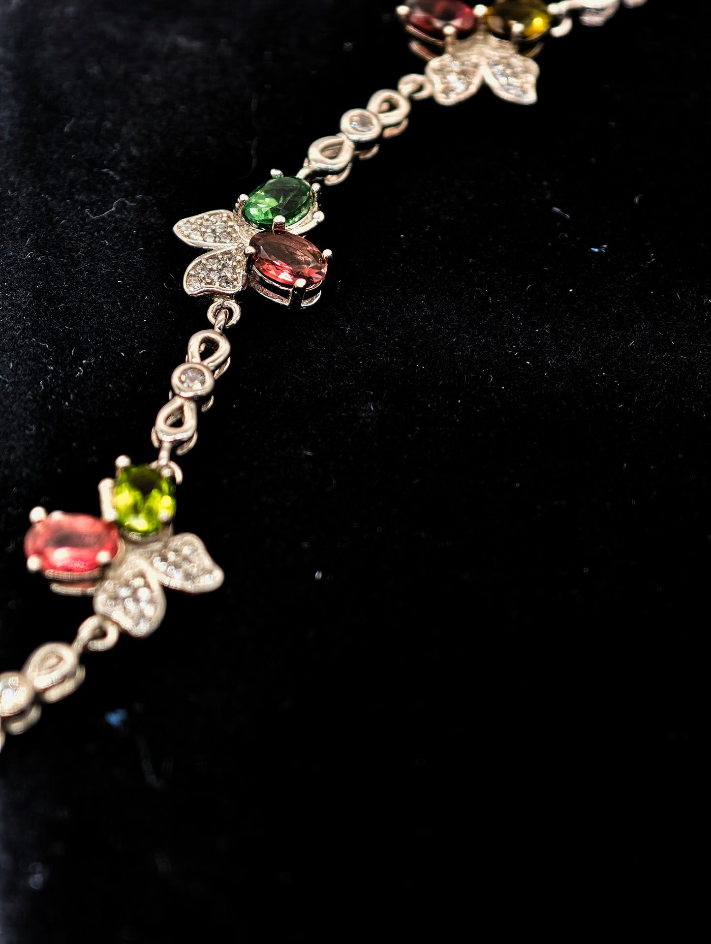 Butterfly Colorful Tourmaline Bracelet - S925 Sterling Silver, Premium Natural Gemstone, Dainty Jewelry for Women, Birthstone Bracelet, Gift for Her