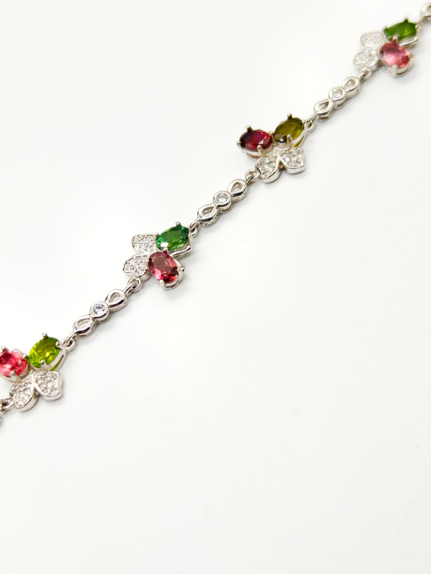 Butterfly Colorful Tourmaline Bracelet - S925 Sterling Silver, Premium Natural Gemstone, Dainty Jewelry for Women, Birthstone Bracelet, Gift for Her