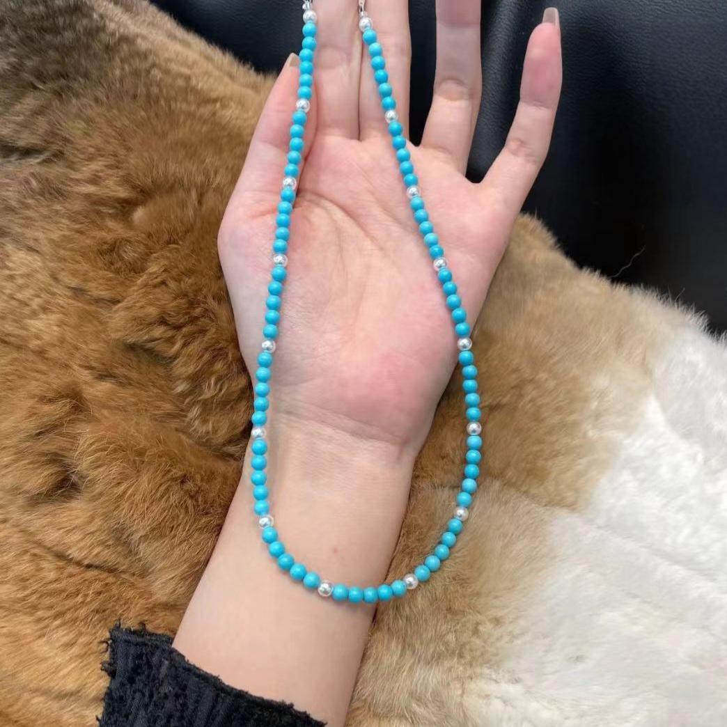 Turquoise and Synthetic Pearl Beaded Necklace - Double Strand Design for Women