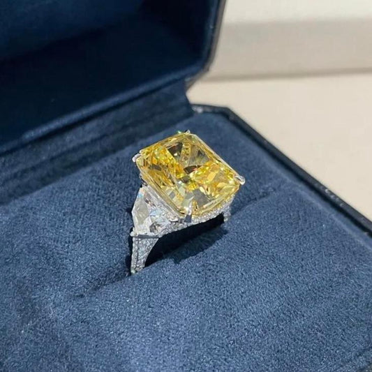 Vivid Yellow Square 11ct Gemstone Ring, Lab-Grown Diamonds, S925 Sterling Silver, Elegant Jewelry, Birthstone Ring, Luxury Accessory