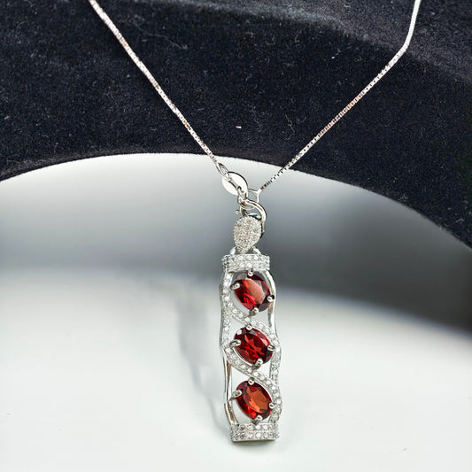 Natural Garnet Pendant Necklace - S925 Sterling Silver, Red Gemstone Jewelry, Elegant February Birthstone Gift for Women