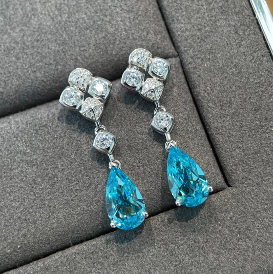 Stunning Aquamarine Chinese Knot Earrings and Necklace Set in S925 Sterling Silver - Elegant Perfect Gift