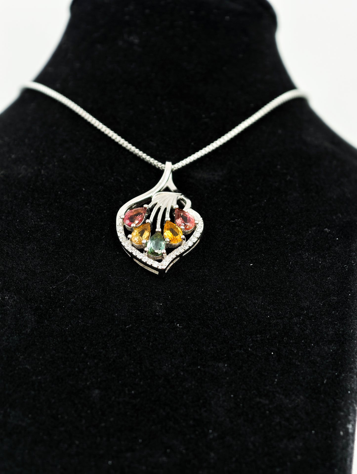 Natural Multi-Color Tourmaline Pendant Necklace - S925 Sterling Silver, Vibrant Gemstone Jewelry, Unique Gift for Women