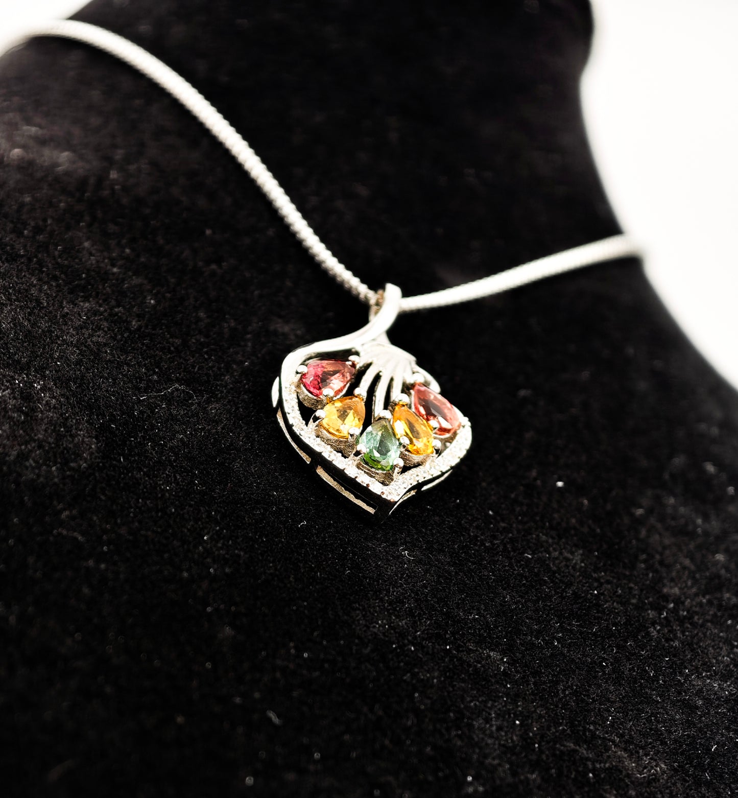 Natural Multi-Color Tourmaline Pendant Necklace - S925 Sterling Silver, Vibrant Gemstone Jewelry, Unique Gift for Women