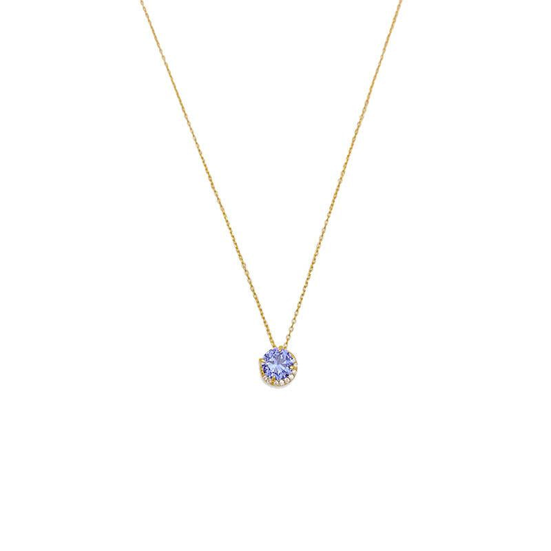 Natural Tanzanite Necklace S925 Sterling Silver with Gold Plating - Purple Blue Gemstone Women's Collarbone Chain, December Birthstone