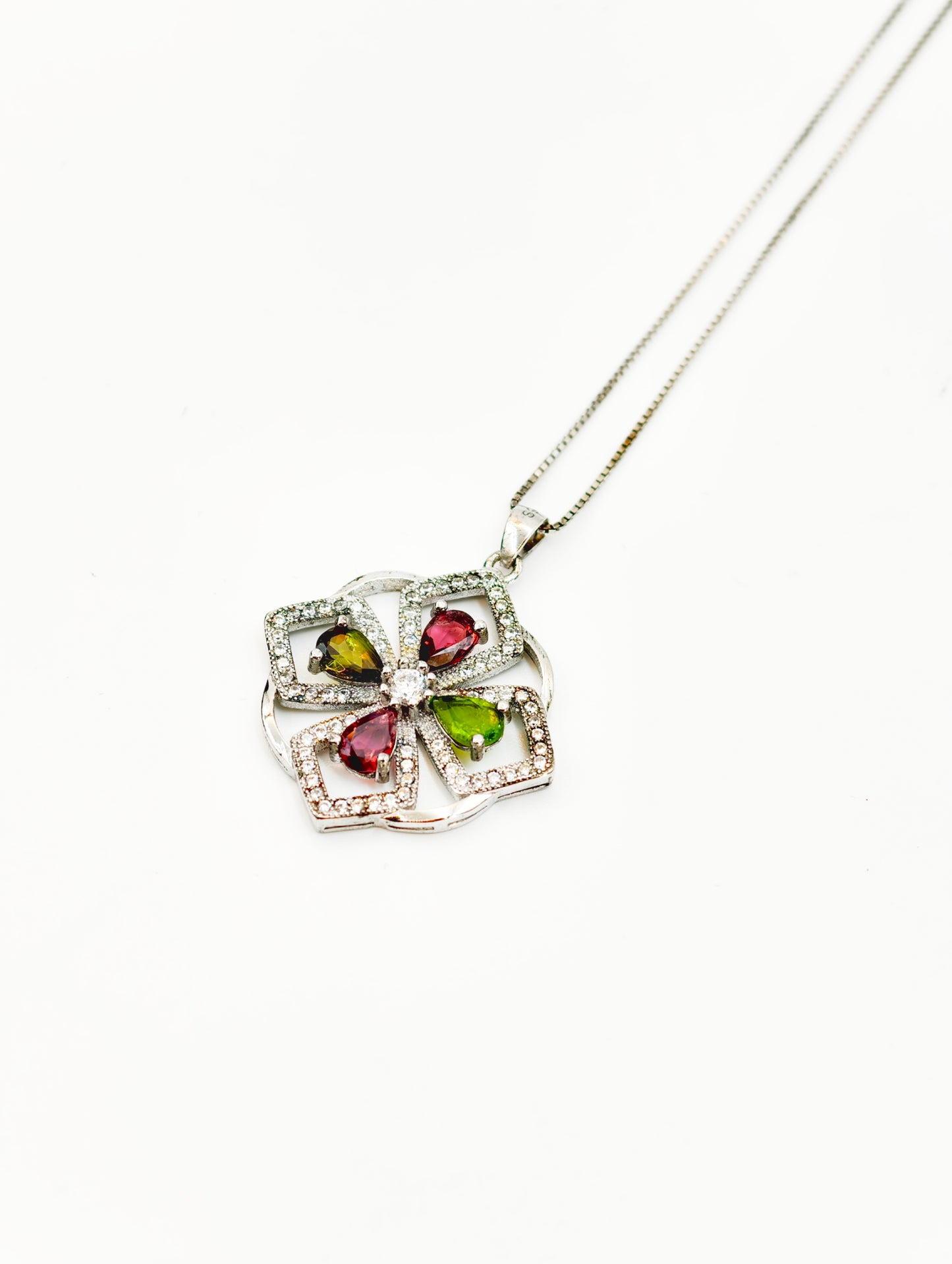 Tourmaline Multicolored Natural Gemstone Pandent Necklace, S925 Sterling Silver, Perfect Gift & Fashion Elegant Accessory