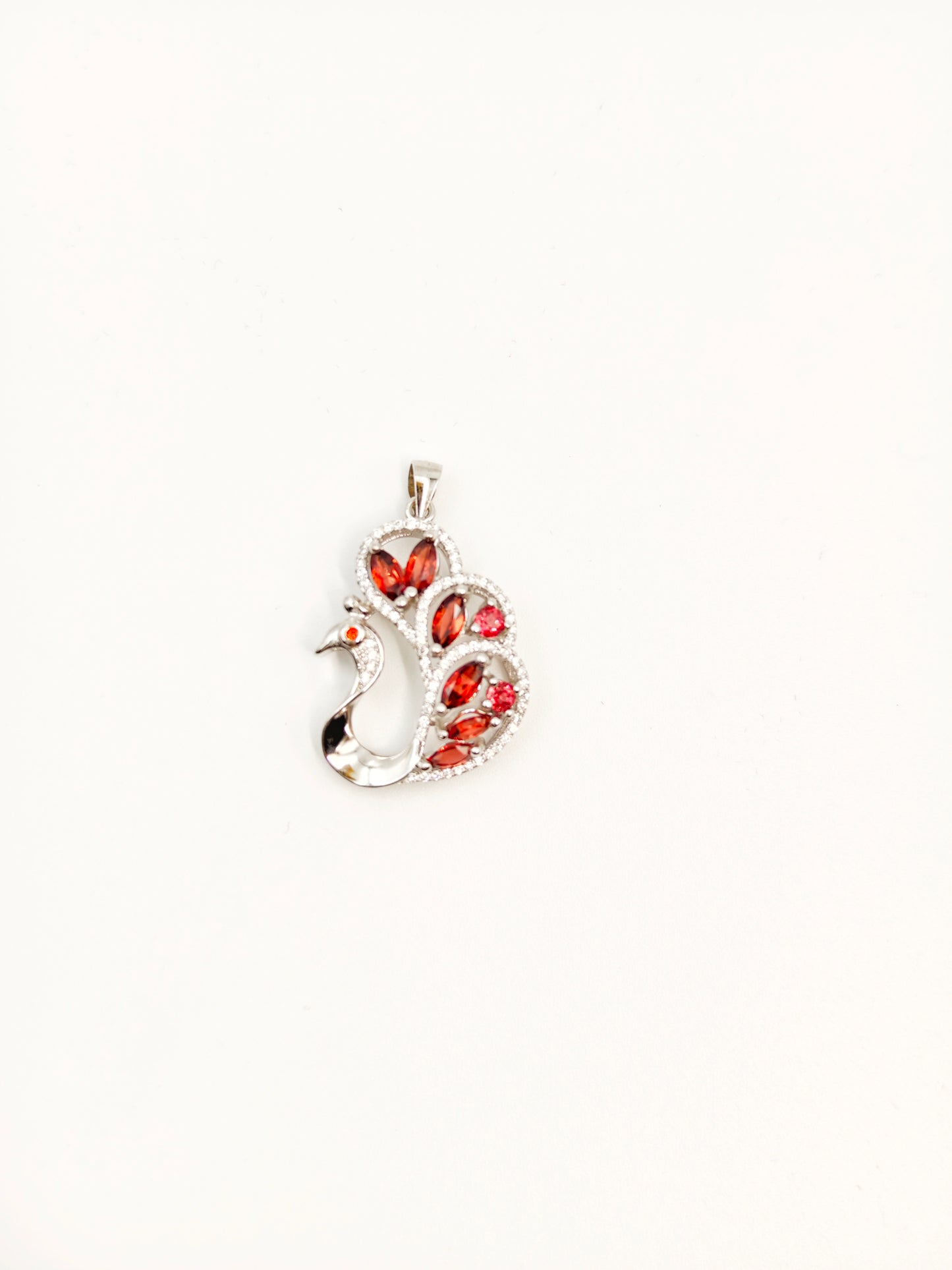 Peacock Natural Garnet Pendant Necklace, S925 Sterling Silver, Red Gemstone, Perfect Gift & Fashion Accessory for Girls